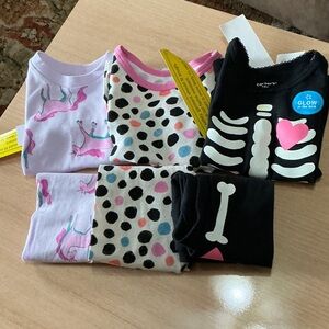 Carter's Black Glow Skeleton & Pink Unicorn and Polka Dot Pajama Set